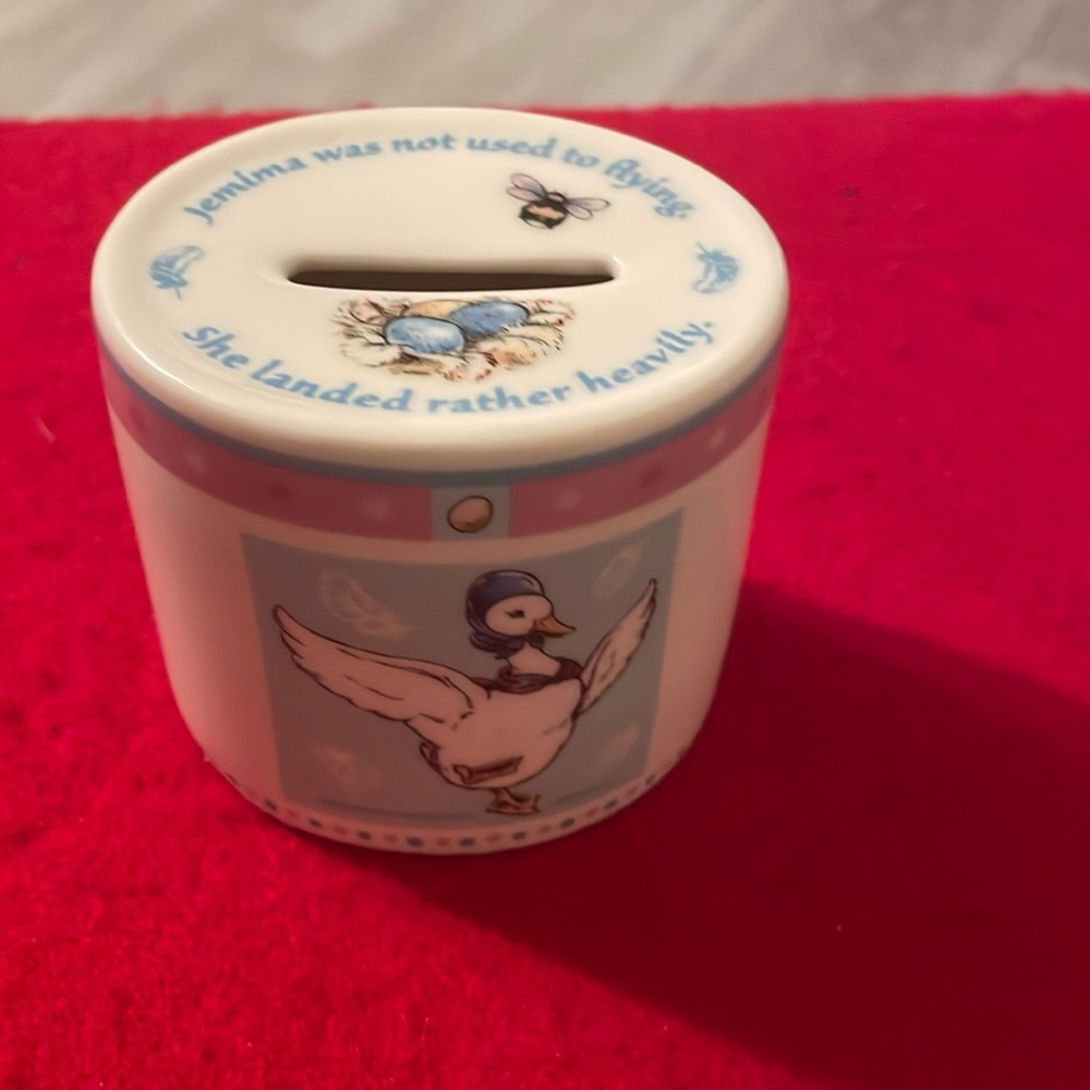 Rare Find Vintage Jemima Puddle Duck Wedgewood Oval Baby Coin Bank-Glossy Finish